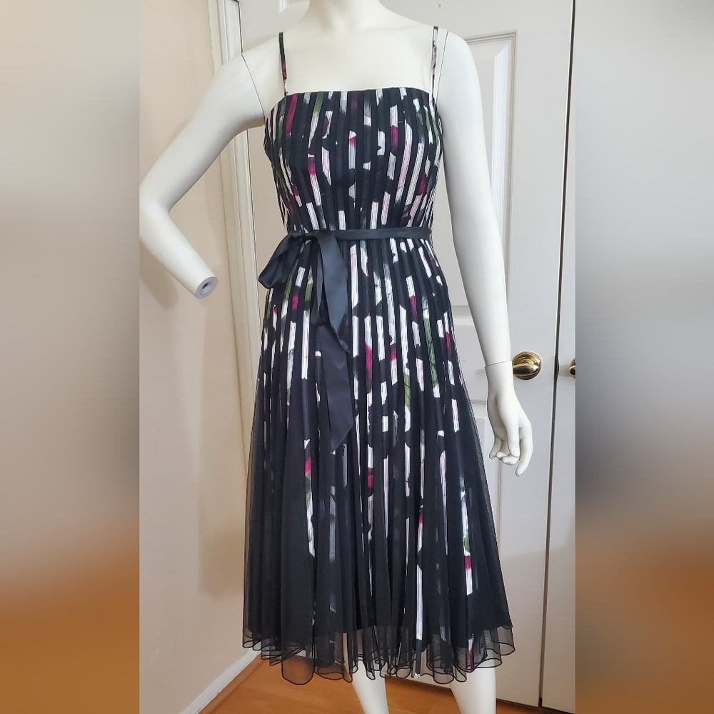 Cache Floral Striped Mesh Dress Y2K
